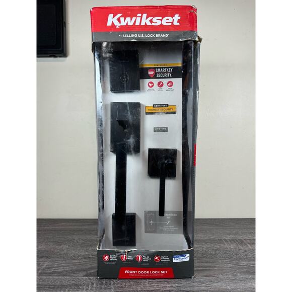 Kwikset 98180 -020 Handleset Front Door Lock Single Cylinder Matte Black - Picture 1 of 6